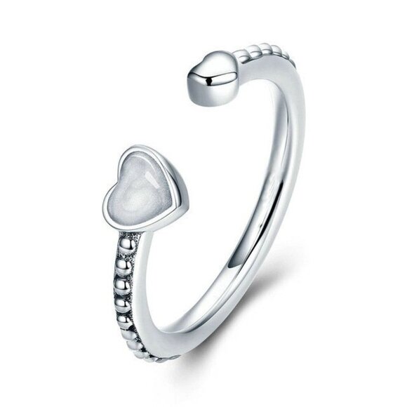 Sweet Double Heart Open Resizable Baguette Silver Heart Ring for Women,… - Picture 4 of 4